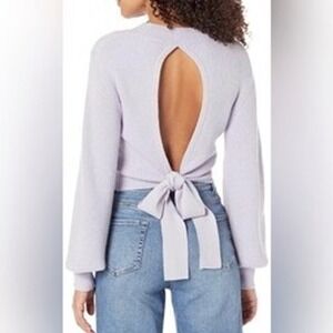 The Drop Leonel Ribbed Open Back Tie Sweater Dusty Purple Sz L Mock Neck